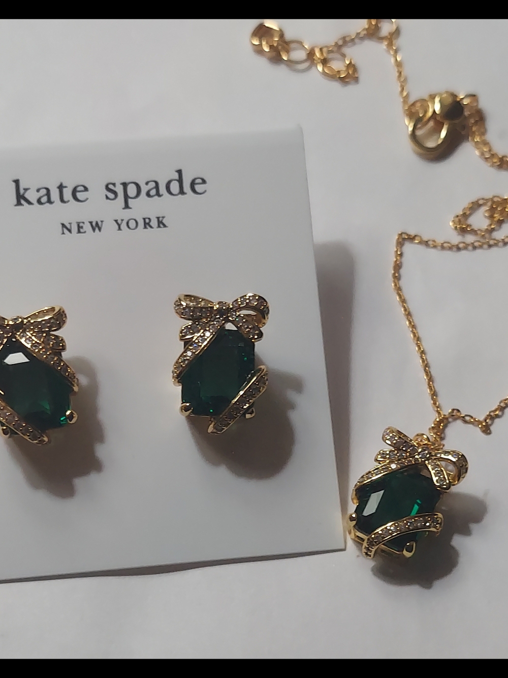 kate spade Gold-tone Emerald Green Crystal Bow Stud Earrings